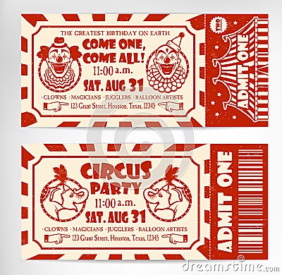 Birthday card with Circus Ticket Vector Illustration