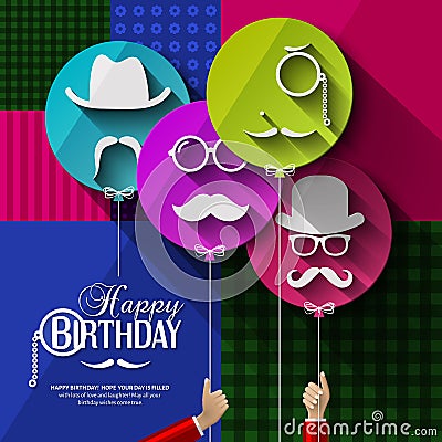 Birthday card. Colorful balloons in flat design Vector Illustration