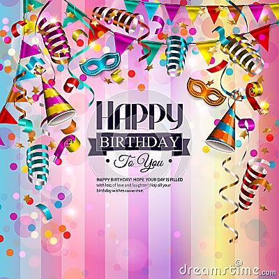 Birthday card with colorful curling ribbons Vector Illustration