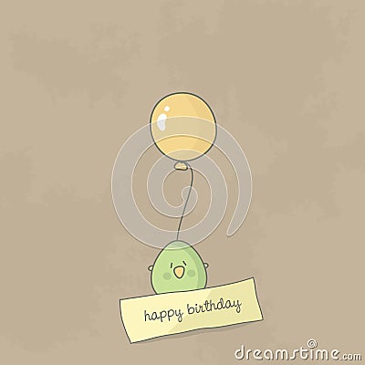 Birthday card with a cute bird holding balloon Vector Illustration