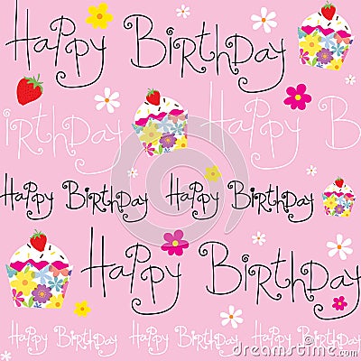 Birthday card with Cute cupcake Vector Illustration