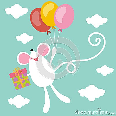 Birthday card with cute mouse Vector Illustration