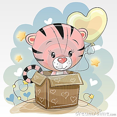 Birthday card with a Cute Tiger Vector Illustration