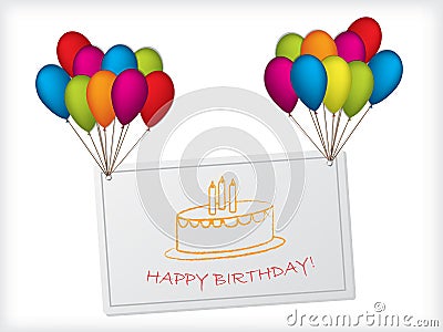 Birthday card design hanging on balloons Vector Illustration