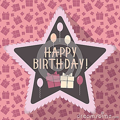 Birthday card in flat style and retro colors Vector Illustration