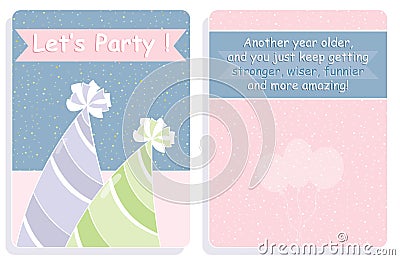 Birthday card,front and back design with colored party hats Stock Photo