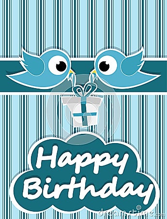 Birthday card illustrated birds and birthday gifts Vector Illustration