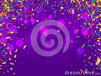 Birthday card with purple balloons and confetti on backgr Vector Illustration