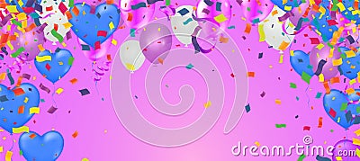 Birthday card with purple balloons and confetti on backgr Vector Illustration