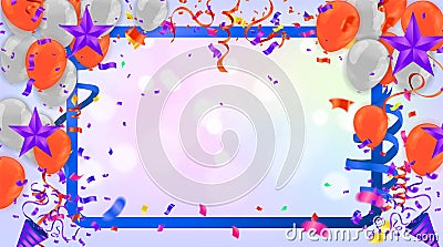 Birthday card with purple balloons and confetti on backgr Vector Illustration