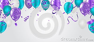 Birthday card with purple balloons and confetti on backgr Vector Illustration