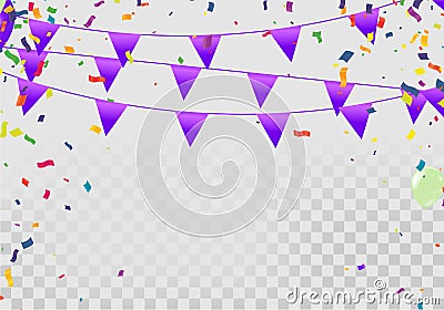 Birthday card with purple balloons and confetti on backgr Vector Illustration
