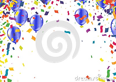 Birthday card with purple balloons and confetti on backgr Vector Illustration