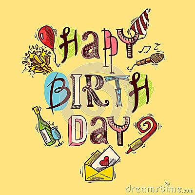 Birthday card sketch Vector Illustration