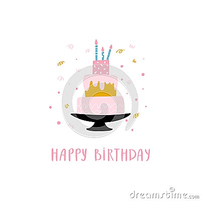 Birthday card template with cake Vector Illustration