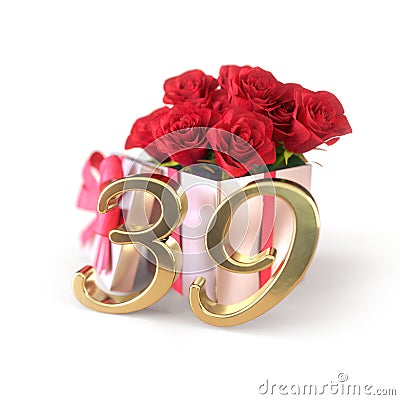Birthday concept with red roses in gift isolated on white background. thirty-nineth. 39th. 3D render Stock Photo