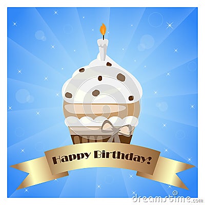 Birthday cupcake with banner Vector Illustration