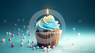 Birthday cupcake blue Background Stock Photo