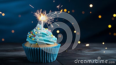 Birthday cupcake blue Background Stock Photo