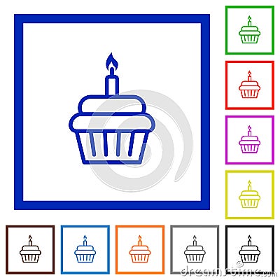 Birthday cupcake flat framed icons Stock Photo