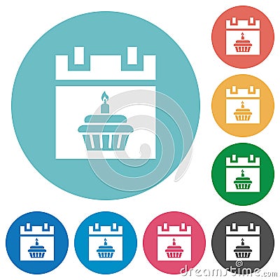 Birthday cupcake flat round icons Stock Photo