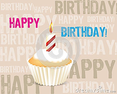 Birthday cupcake Greeting card Vector Illustration