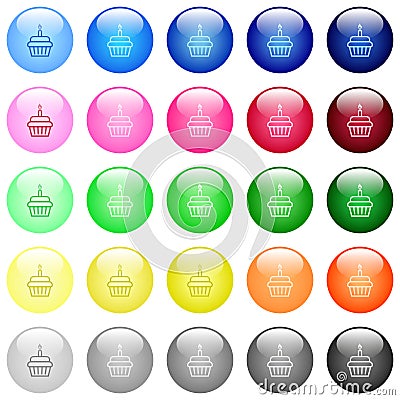 Birthday cupcake icons in color glossy buttons Vector Illustration