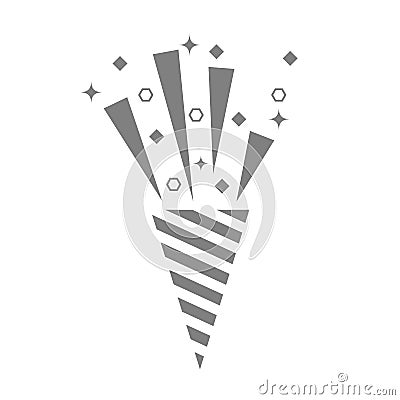 Birthday exploding party with star, ribbons, striped paper. Exploding popper with serpantin Vector Illustration