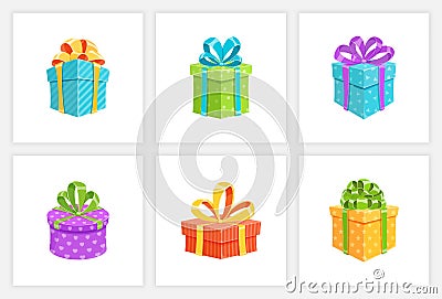 Birthday gift box or surprise present collection Vector Illustration