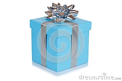 Birthday gift christmas present blue box isolated on white background Stock Photo