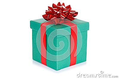 Birthday gift christmas present green box isolated on white background Stock Photo