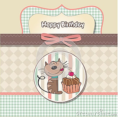 Birthday greeting card with a cat Vector Illustration