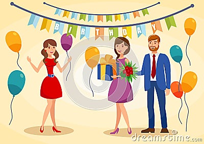 Birthday Greeting Card Flat Vector Illustration Vector Illustration