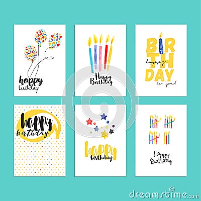 Birthday greeting cards collection Vector Illustration