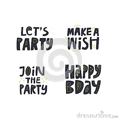 Birthday greeting flat vector decorative typography set Vector Illustration