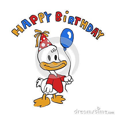 Birthday happy duck cartoon Vector Illustration