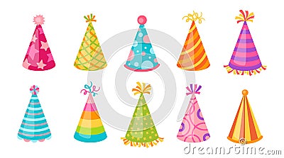 Birthday hat party cap set cartoon caps vector Vector Illustration