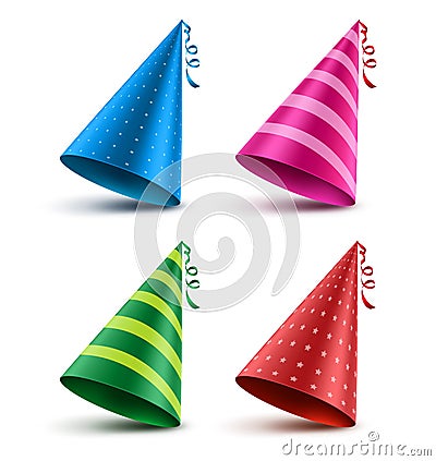 Birthday hat vector set with colorful patterns as elements Vector Illustration