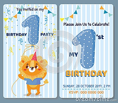 Birthday invitation card with cute animal Vector Illustration