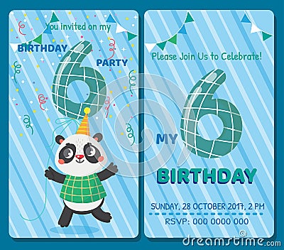 Birthday invitation card with cute animal Vector Illustration