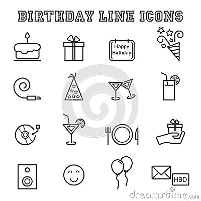 Birthday line icons Vector Illustration