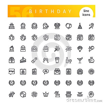 Birthday Line Icons Set Vector Illustration