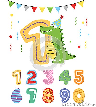 Birthday numbers and animals cartoon. vector Vector Illustration