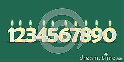 Birthday numbers candle with fire. 3D numbers. Vector illustration. EPS 10. Vector Illustration