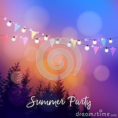 Birthday outdoor summer party or Brazilian june party, Festa junina, invitation. Vector illustration with string of Vector Illustration