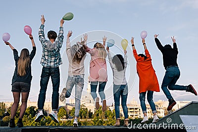 Birthday party celebration. Students company Stock Photo