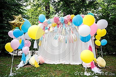 Birthday party decor balloons Stock Photo