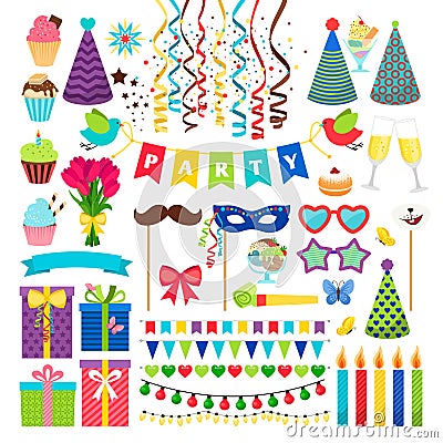 Birthday party design elements. Birthday celebration invitation Vector Illustration