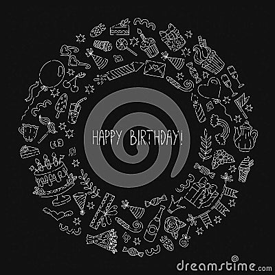 Birthday party doodles decorative round border Vector Illustration