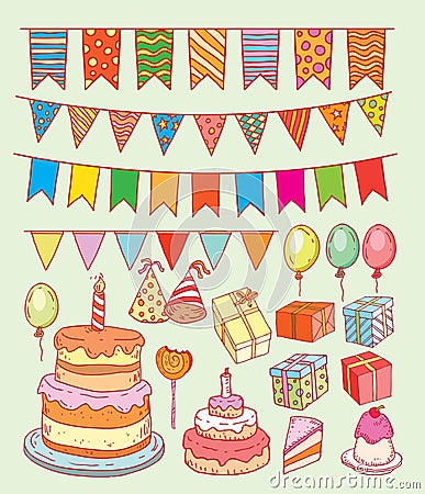 Birthday party elements, vector illustration Vector Illustration